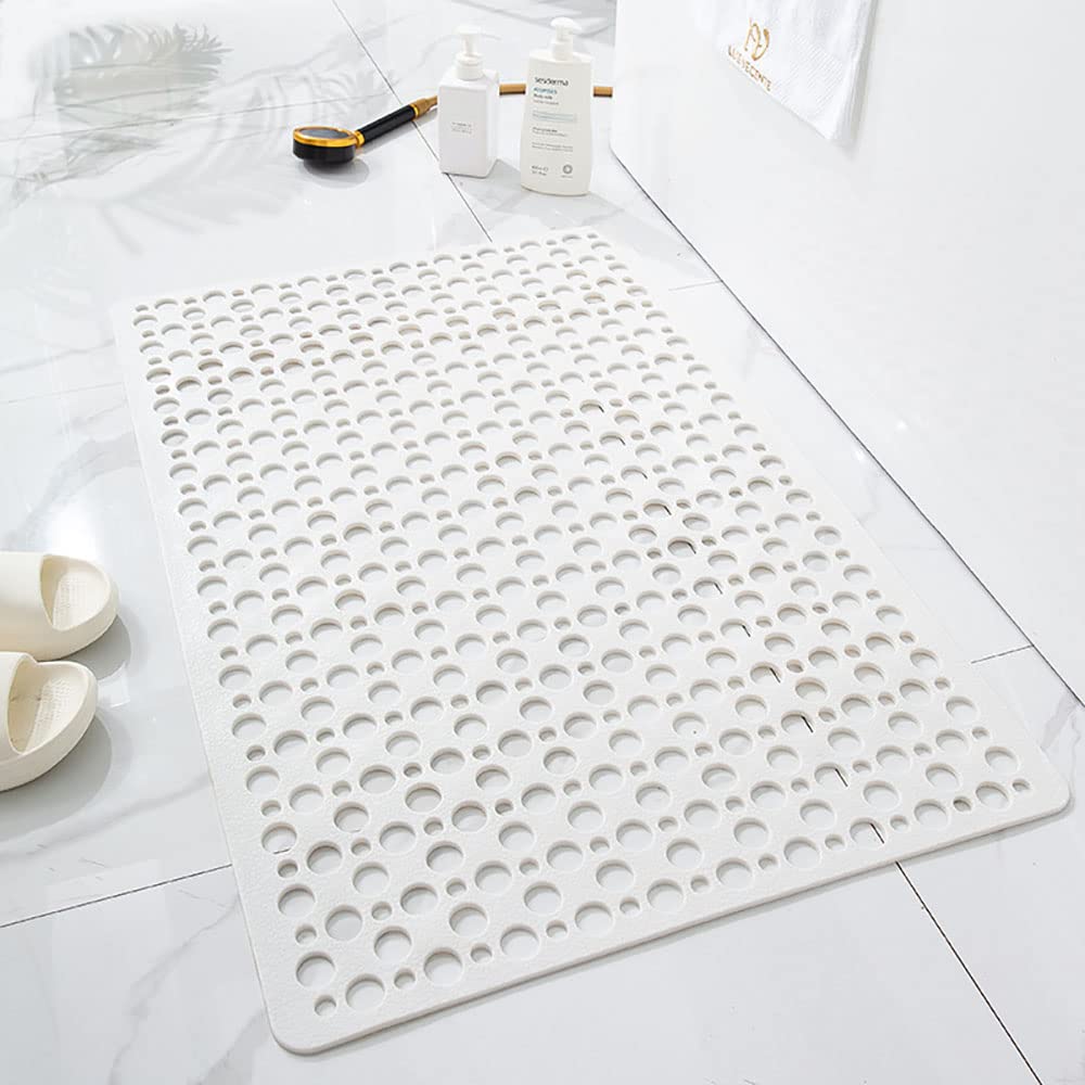 MUMOO BEAR Non-Slip Bath Mat, Soft TPE Shower Mat with Suction Cups and Drain Holes, Bathroom Anti-Slip Mat for Shower, Bathtub (90 * 60cm, White)