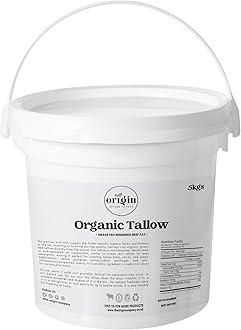 Origin Organic Grassfed Beef Tallow | Certified Premium Quality | Beef Fat Drippings | Food & Skin Grade | Multiple Uses | British Farms (5kg)