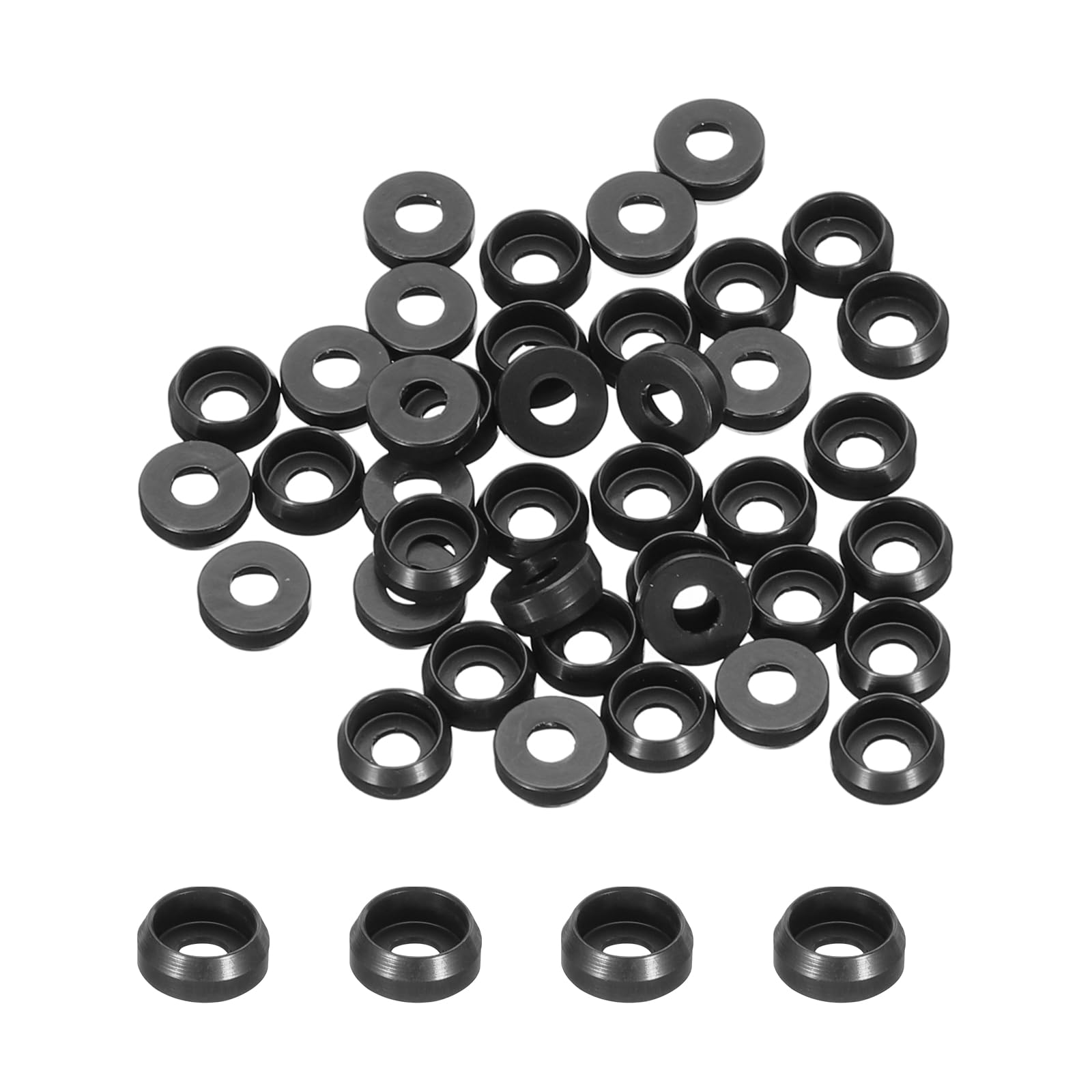 sourcing map M2 Cone Cup Countersunk Washers,Hole Dia 2mm/0.08" Aluminum Gaskets Cup Head Washer Gasket for Screw RC/FPV/PC/Drone/Mechanical Accessories Model Parts,Pack of 40(Black) โ image 1