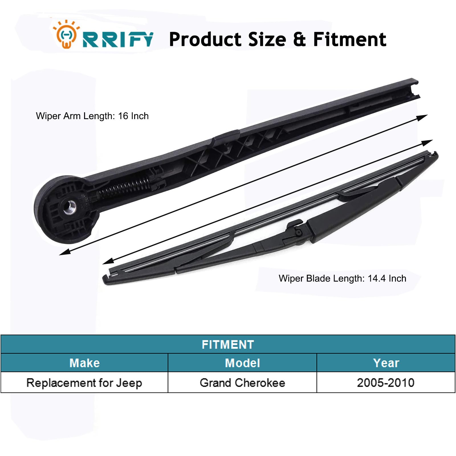 Rear Windshield Wiper Arm & Blade Set For 2005-2010 Jeep Grand Cherokee - Replacement Kit For OEM 05139836AB