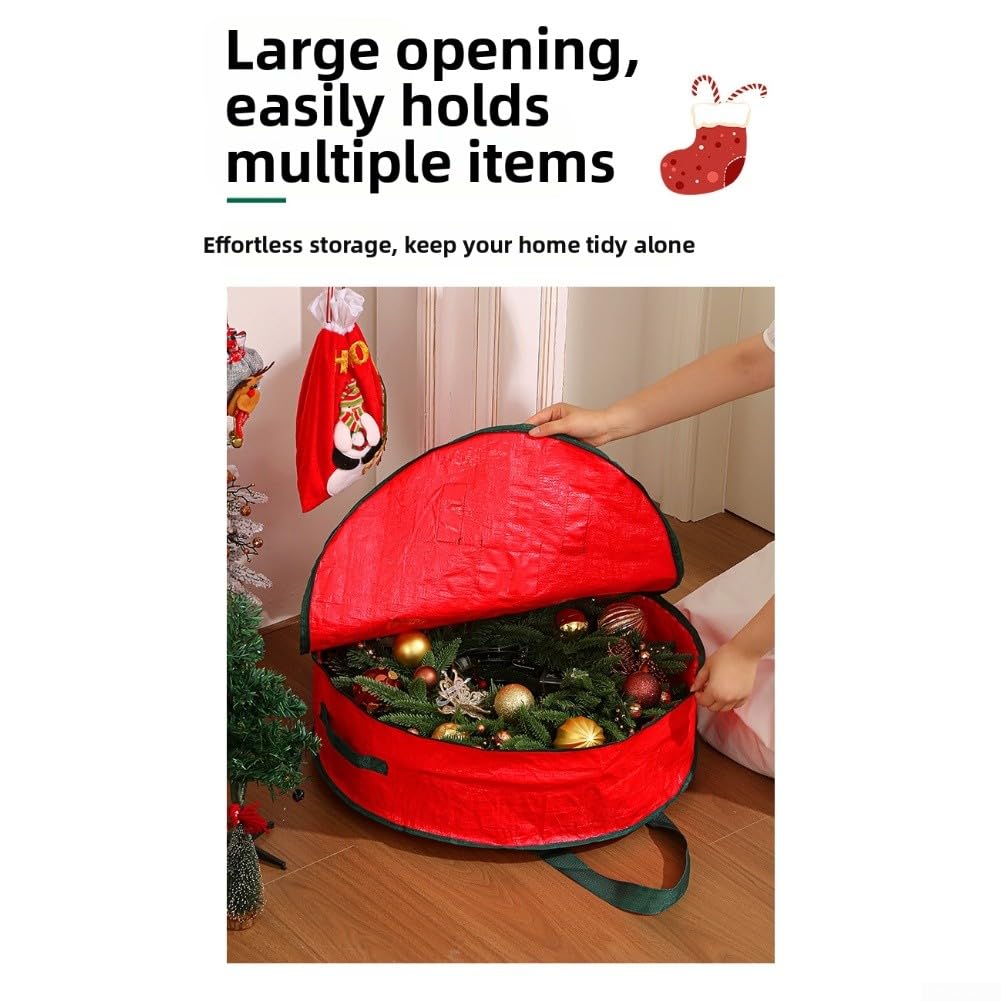 Bolsa de almacenamiento grande para coronas de Navidad, material de lona resistente con cremallera, contenedor protector resistente para coronas