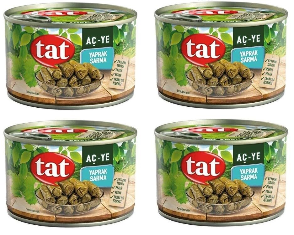 Stuffed Grape Leaves (Dolmas) byTat, Home Style, Ready to Eat, Vegan, No Trans Fat, 14.1 Oz (400g), Pack of 4