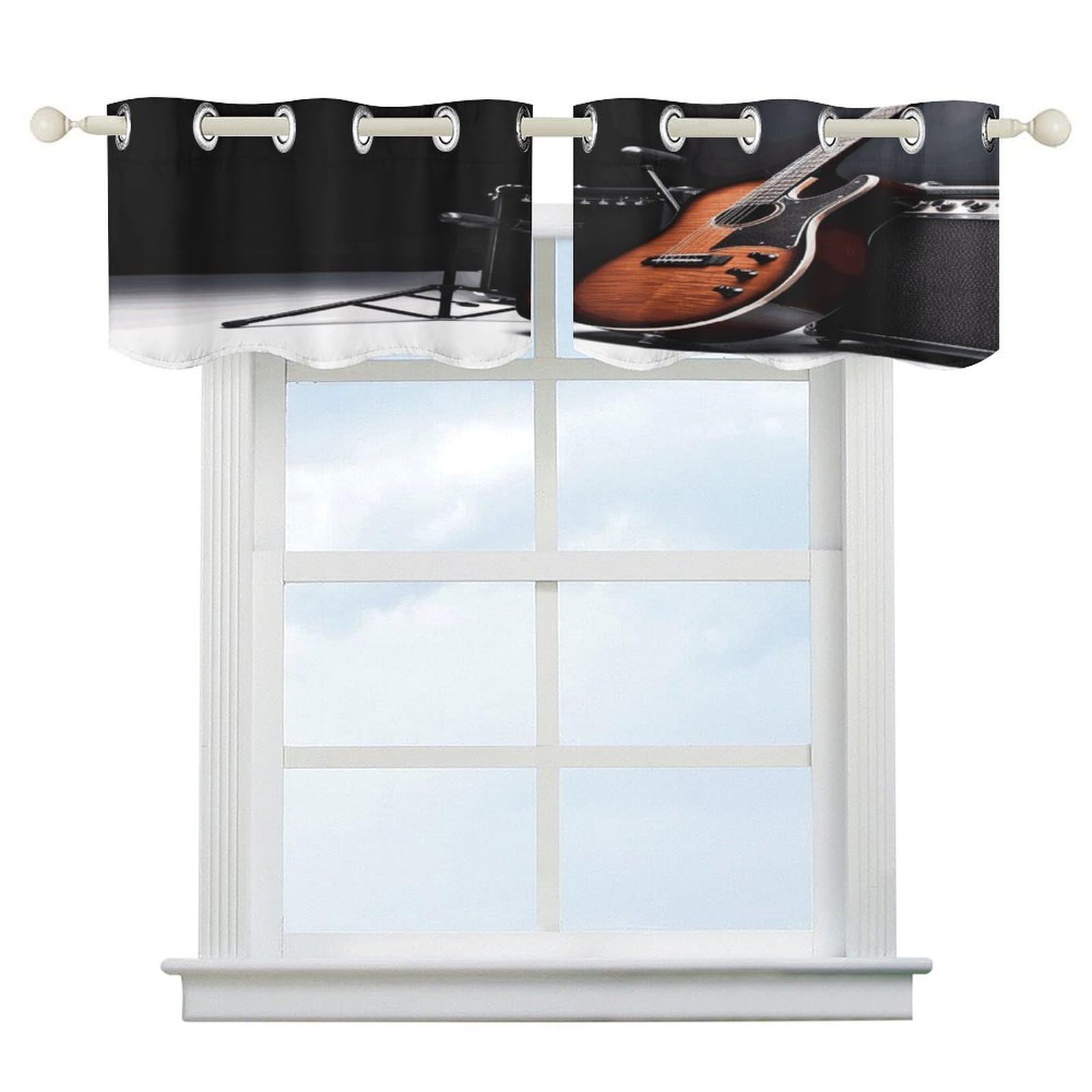 Fekiloot Style Musical Instrument Guitar Short Curtains Valance Curtain