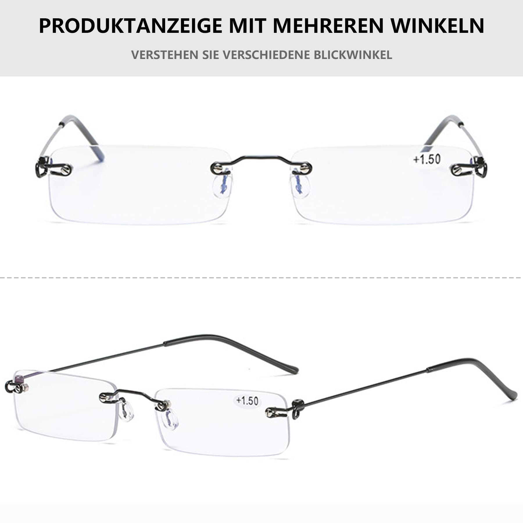 Lanomi Rimless Reading Glasses for Men Women Blue Light Blocking Readers Lightweight Slim Rectangle Anti Blue Eyewear with Metal Case Black 1.0 - Image 3