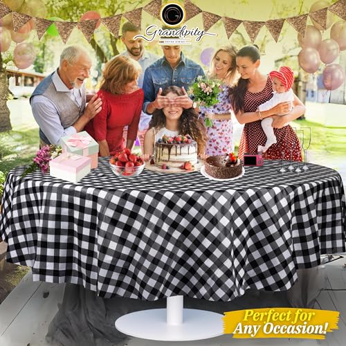 Image of Grandipity Plastic Table Cloth Disposable 12 Pack 84 inch Round Gingham | Plastic table covers, durable disposable tablecloths, fade and tear-resistent table cover for party, event