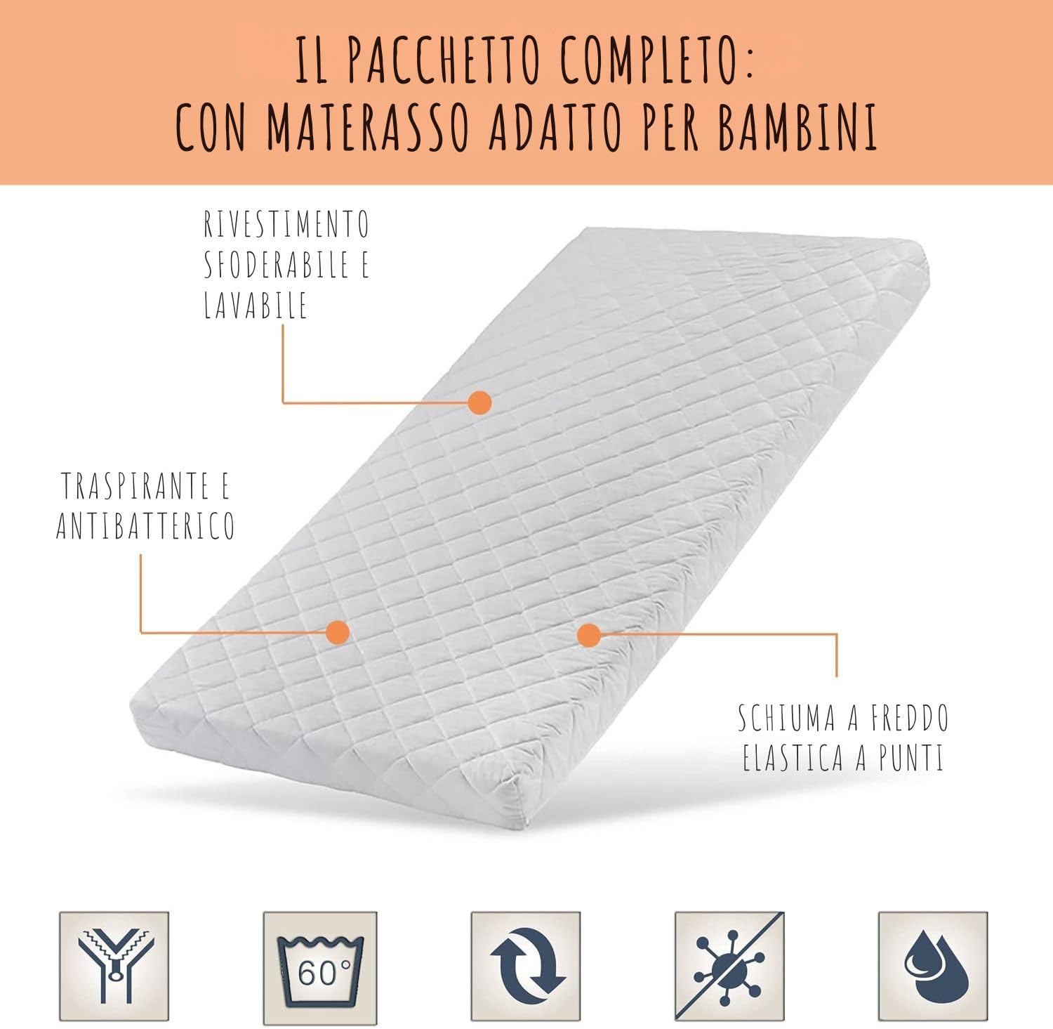 Kids Collective Lettino per bambini 70x140 Lettino trasformabile con sponde regolabili in altezza e barre rimovibili | bianco Legno massello di pino Made in Europe | dalla nascita fino ai 6 anni