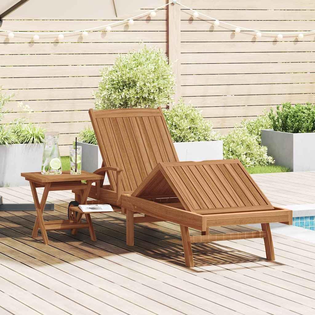 vidaXL Transat 2 pcs Bois de Teck Massif Marron, Transat Pliable rectangulaire, Moderne, Jardin et terrasse, Chaise Relax en Teck, mobilier extérieur