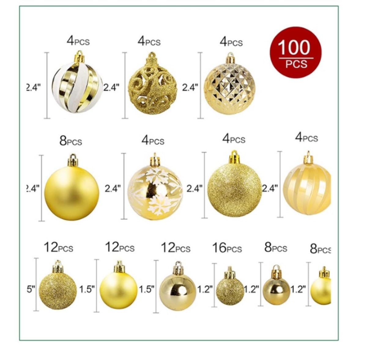 Bombki Choinkowe Ozdoby 100 Sztuk Bombki Świąteczne Nietłukące Ozdoby Choinkowe DIY Wiszące Kulkowe Na Wesele Bombki świąteczne(Gold)