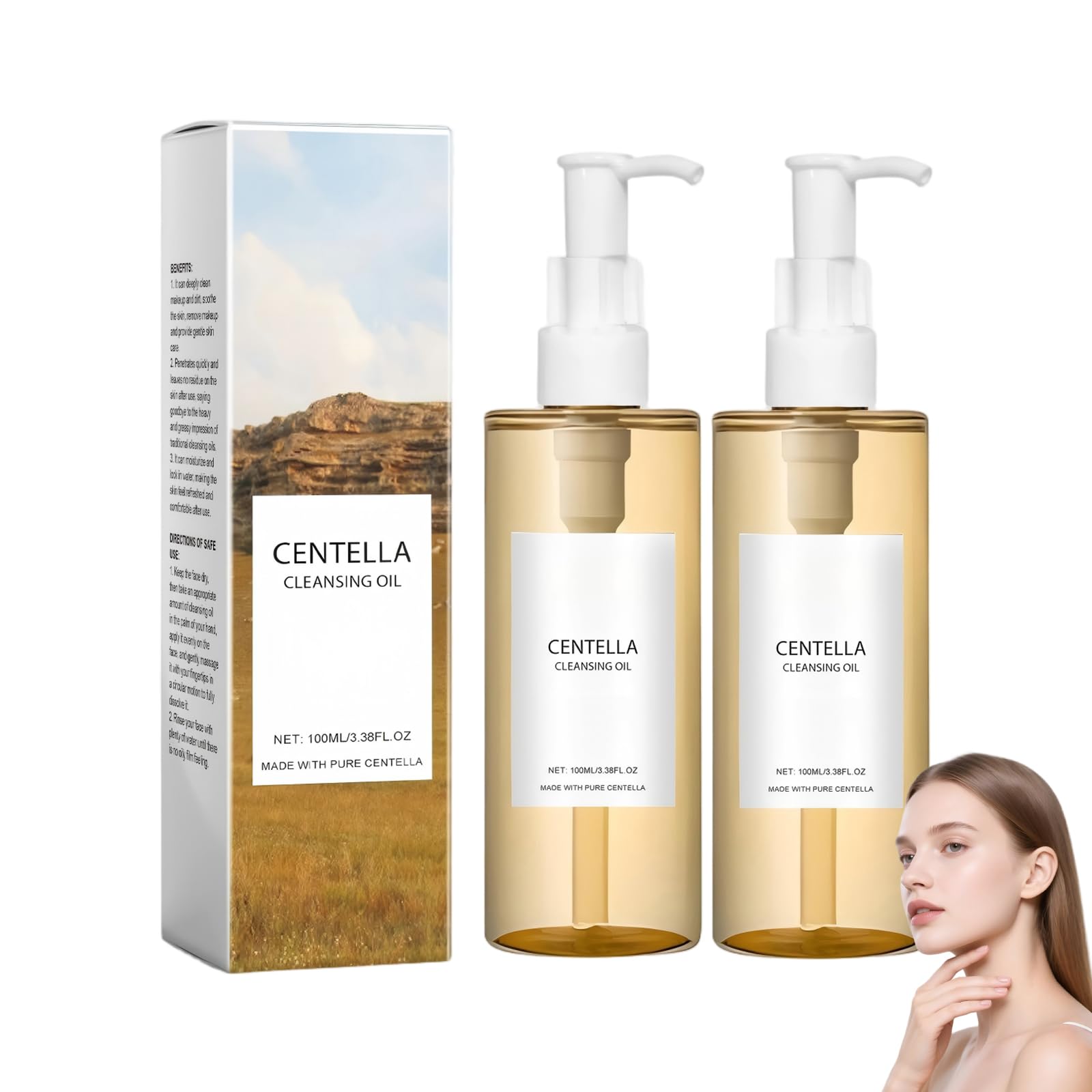Centella Asiatica olejek do czyszczenia, 100 ml × 2, lekki i odświeżający, delikatne oczyszczanie twarzy, oczu i ust, wodoodporny środek do usuwania makijażu