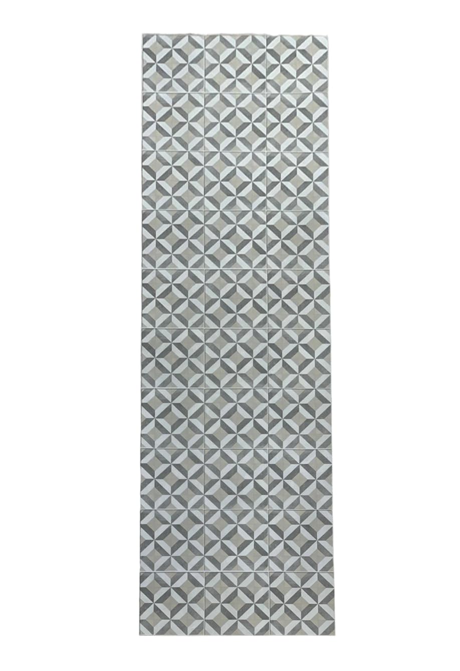 Tadi & Imperio1979 Alfombra Vinilo Hidráulica, de Rombos Color Beige, Gris, Blanco Roto, para Pasillo, salón, Cocina, dormitorios o moqueta de Vinilo hidráulica