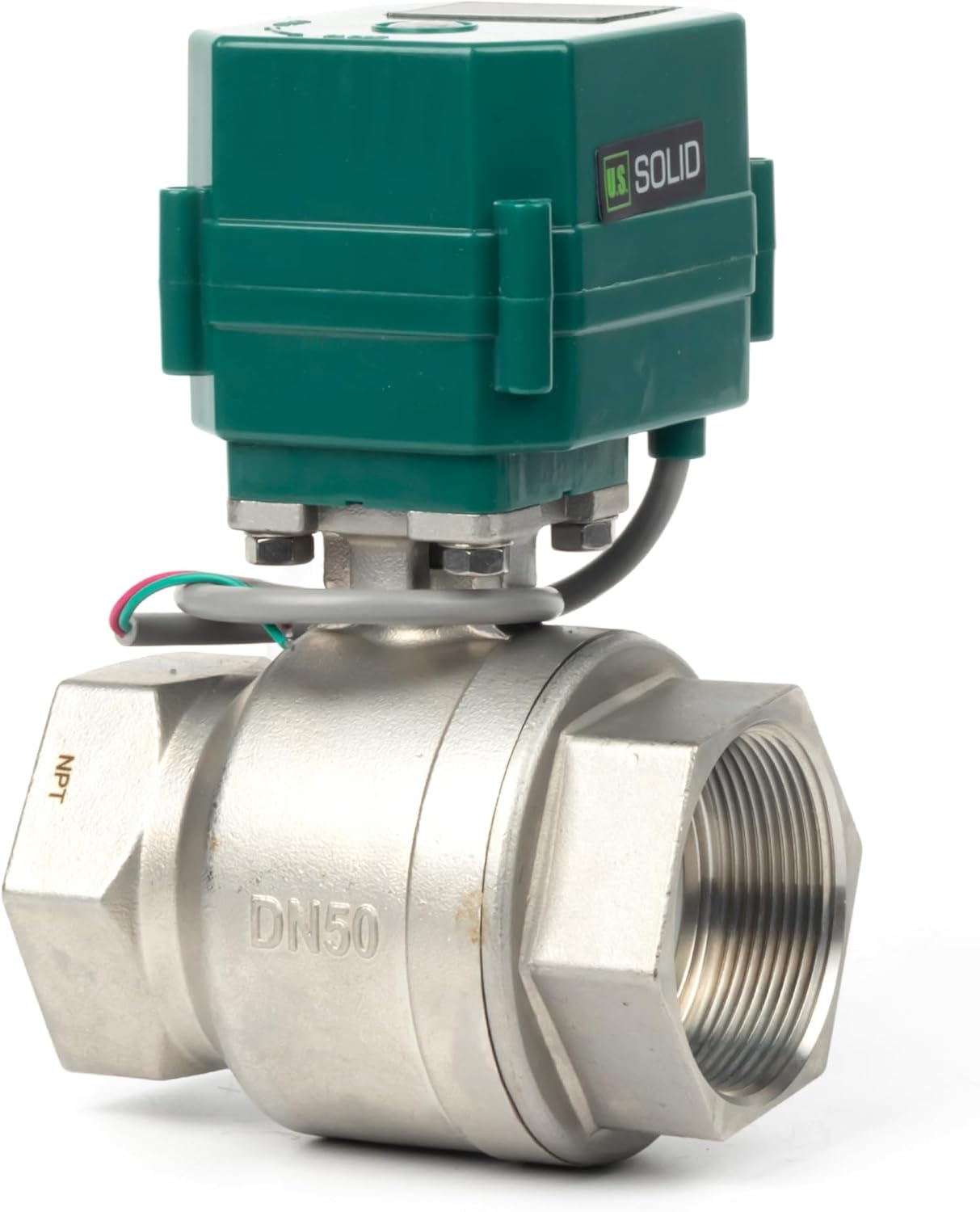 U.S. Solid 2” Motorized Ball Valve - NSF Certified 304SS Electric Ball Valve with Full Port, 9-24V AC/DC, 2-wire Auto Return, Normally Closed