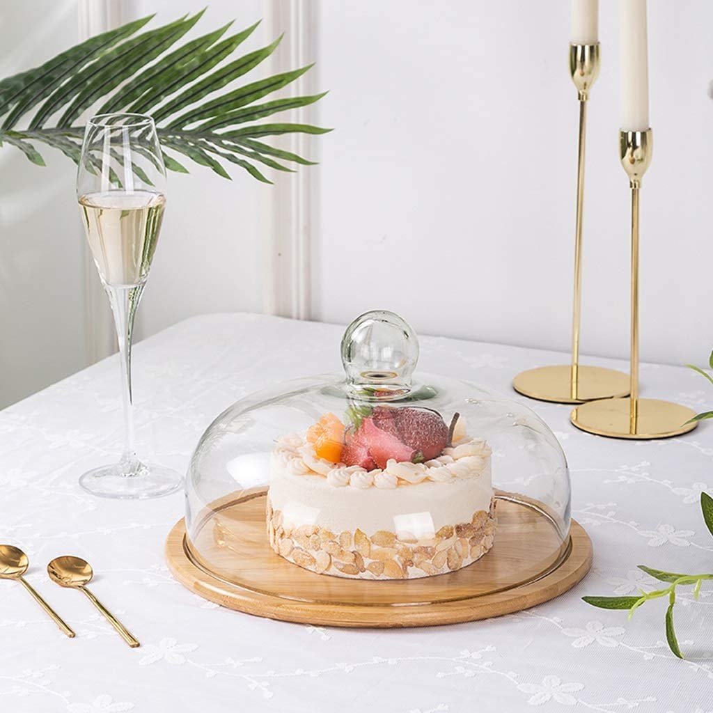 Obsttablett, Gourmet-Probierteller, Cupcake-Kuppel, staubdichte Glaskuppel, Gebäck- und Dessert-Display, Foto-Requisiten, Chip (Größe: 32 cm) (32 cm) ()