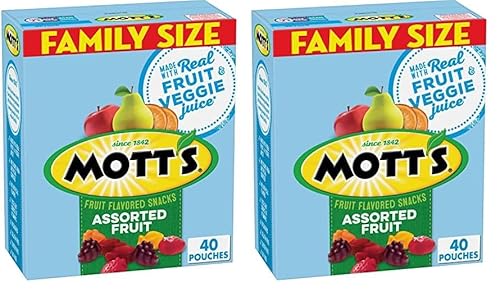 Mott's Fruit Flavored Snacks, Assorted Fruit, Pouches, 0.8 oz, 40 ct (Pack of 2)