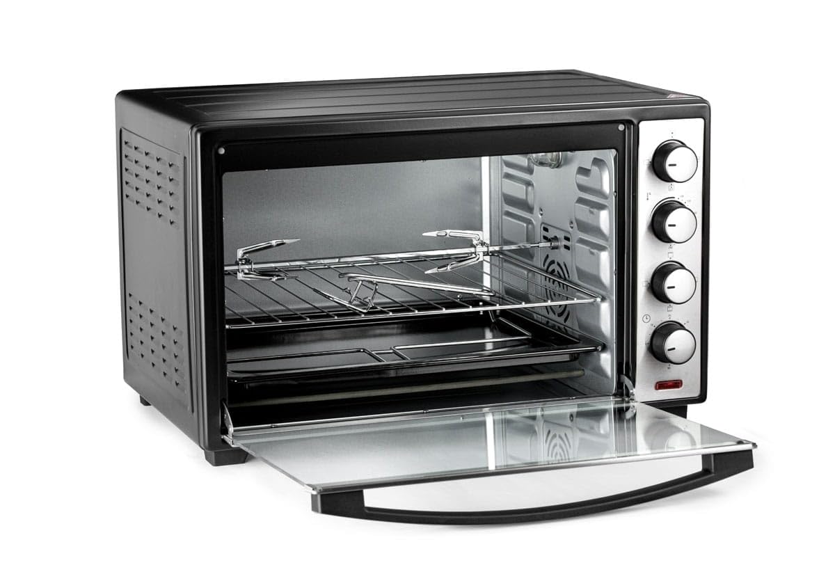 Koliber SUPERMAX X 3000W Backofen 48L Umluft Drehspieß Familienofen Pizzaofen Edelstahl 2000W Ober Unterhitze Timer Innenbeleuchtung Tischbackofen Schwarz