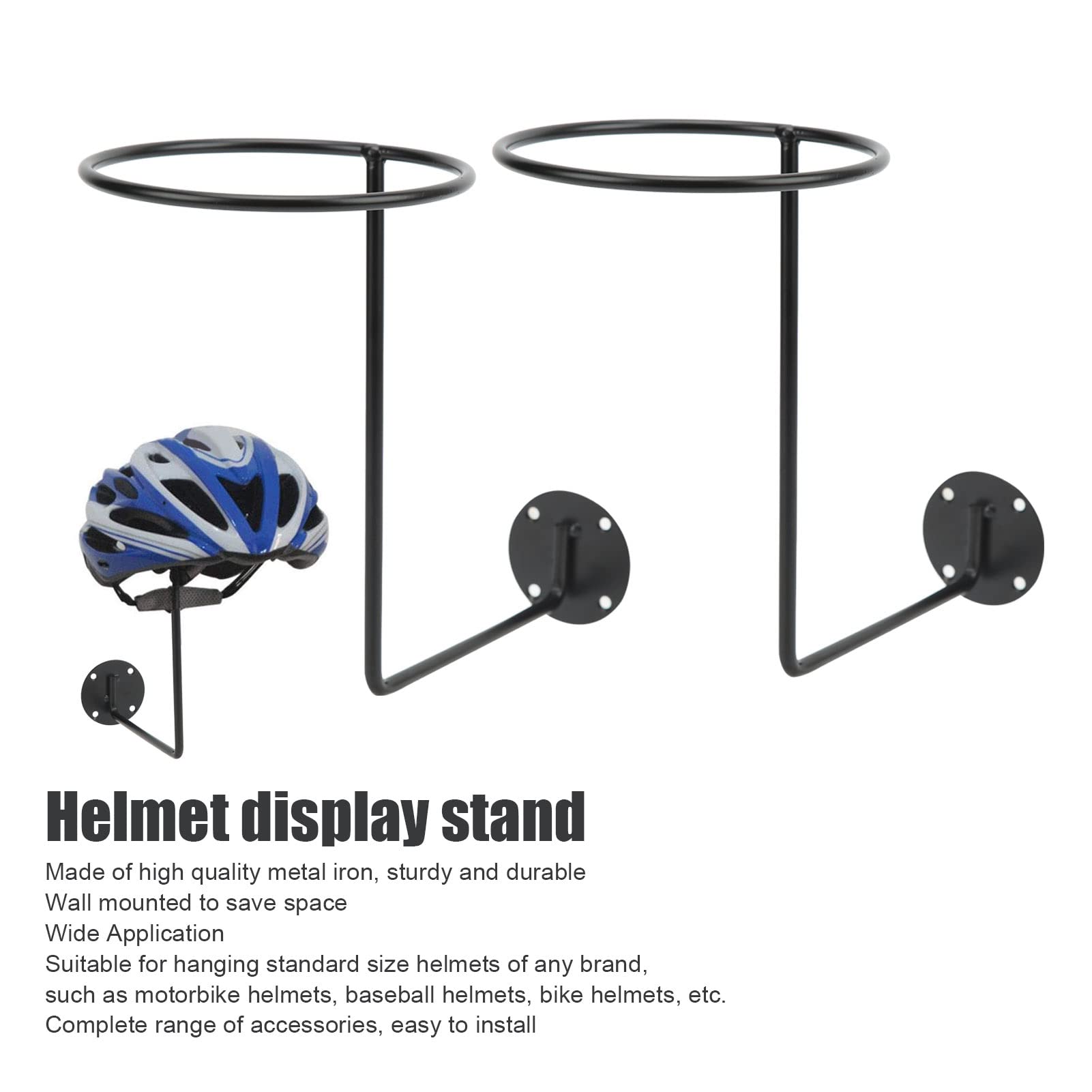 Supports Muraux Pour Casque Lot De 2 - Pour Casque Moto, Chapeau Cowboy, Vélo - En Acier Noir - Gain De Place