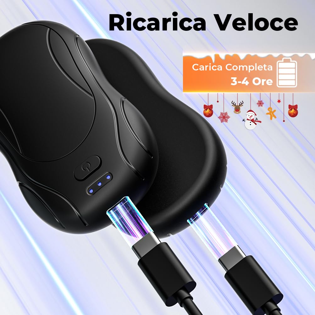 Scaldamani Elettrico 2 Pack, Scaldamani Ricaricabile Portatile 23H, Riscaldamento a 3 Livelli, Scalda Mani Tascabili, Adatto per Esterno, Golf, Campeggio