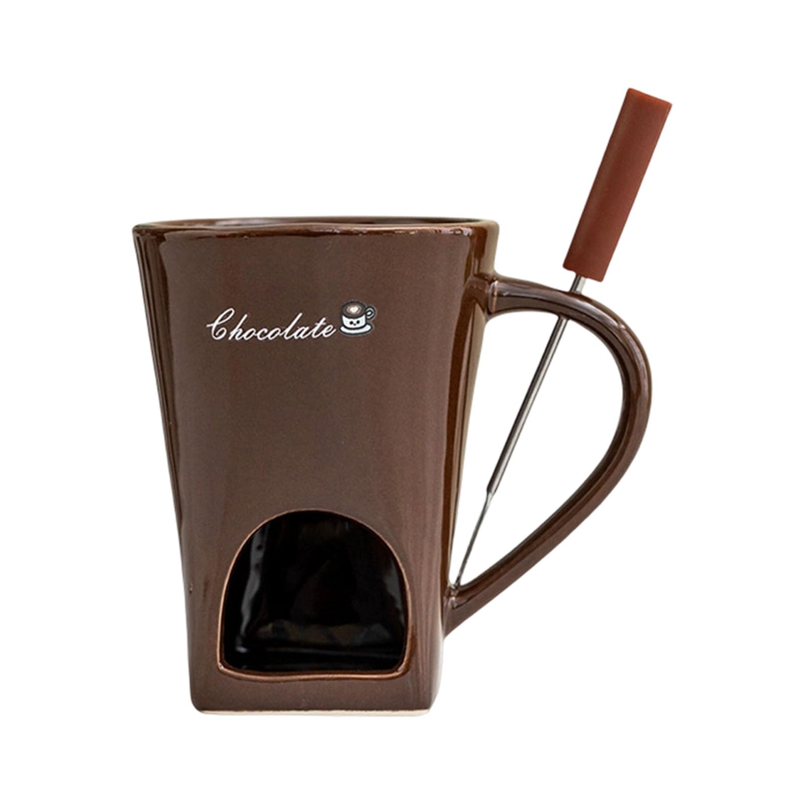 carotoe 130ML Ceramic Fondue Mug Set for Melting Chocolate Cheese Dessert Pots Comes with Ergonomic Handle Fork Dessert Tool