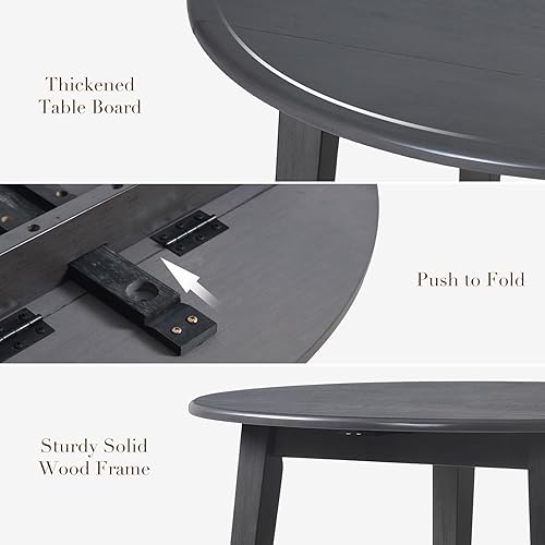 Miniatura 4 de COLAMY Mesa de cocina de madera de 35.8 pulgadas, mesa redonda plegable expandible para espacios pequeños, cocina pequeña, escritorio de comedor de