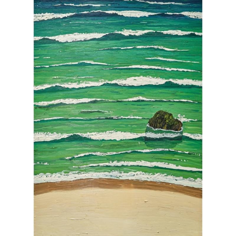 Peinture à l'huile de vagues vertes et plage sur grande toile murale peinte à la main moderne