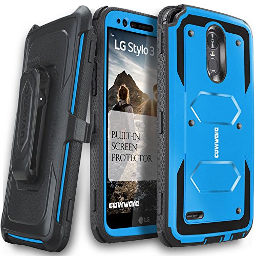 COVRWARE Aegis Series Case Compatible with LG Stylo 3/3 Plus with Built-in Screen Protector Holster Belt Clip Kickstand Heavy Duty Full Body Armor Shockproof Protective Cover - Blue