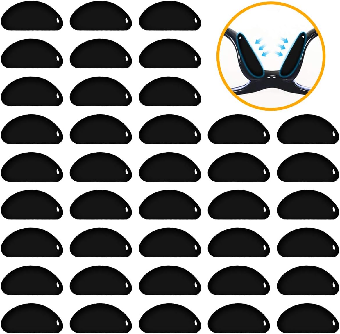 40 Pairs Eyeglass Nose Pads Silicone Soft Seft Adhesive Thin Anti-Slip Nosepads for Eyeglasses Glasses Sunglasses (Black 1mm)
