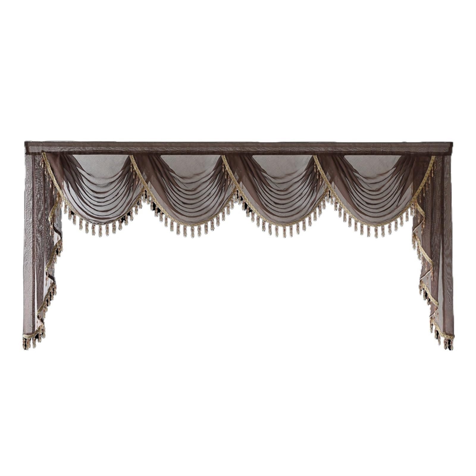 Valance Curtain Wave Waterfall Scallop Curtain Head Window Panel Drapes for Living Room (Color : Brown, Size : W250cm-4swags)