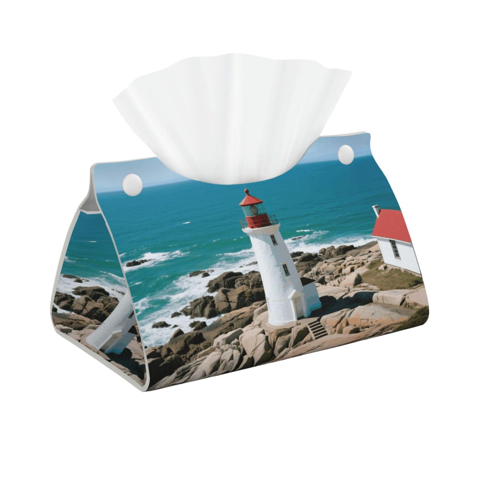 Pu Leather Tissue Box Cover, Lighthouse Rectangle Tissue Case Covers Decorative Tissue Box Holder Waterproof Tissue Holder Organizer for Bathroom Home Office