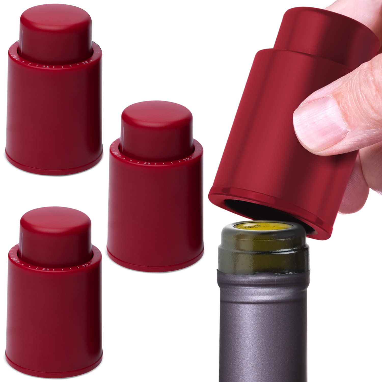 Tapón de vino al vacío, a prueba de fugas, ahorra vino para otro día, sellado al vacío para mayor frescura, gran regalo para los amantes del vino (plástico rojo, 4)