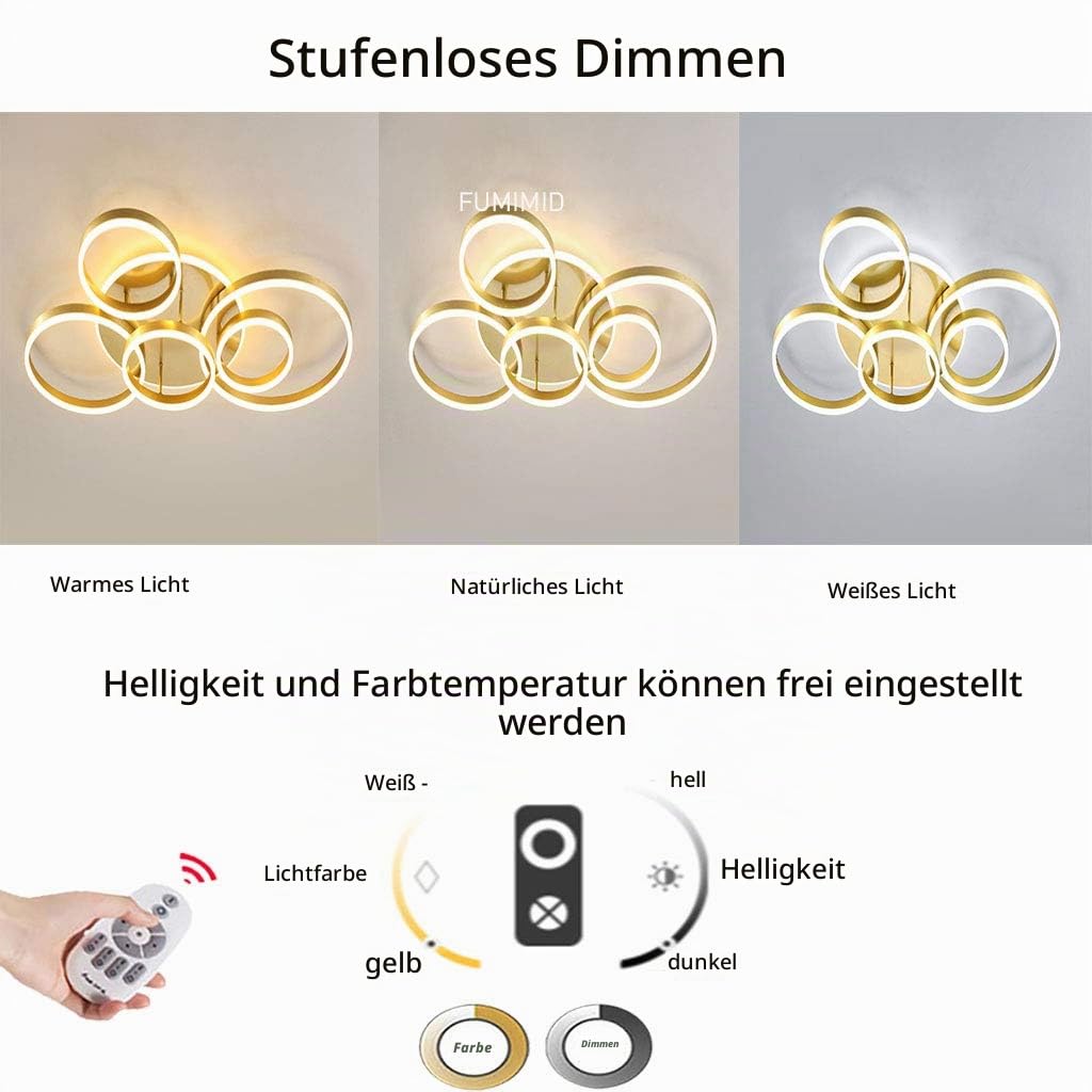 LED Deckenleuchte Moderne Pendelleuchte Kreativer Kronleuchter Mit Fernbedienung Dimmbarer Deckenstrahler Round 6 Circle 86W Schlafzimmer Deckenlampe Acryl Aluminium Wohnzimmer Leuchte,Weiß