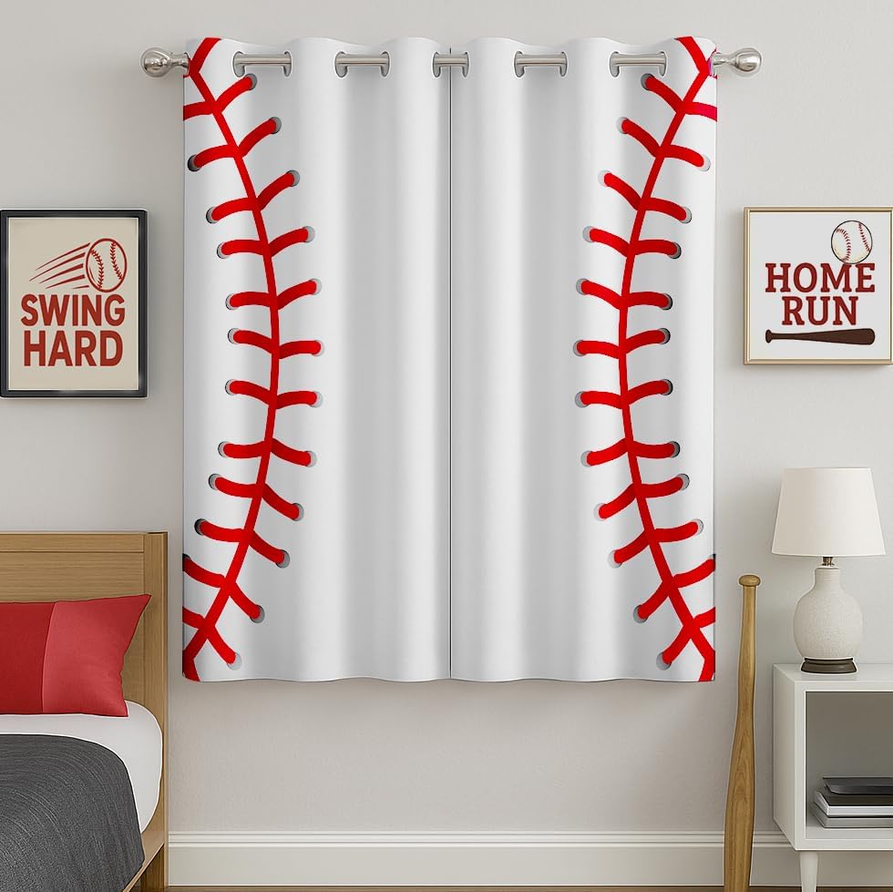 Cortinas opacas deportivas de béisbol para niñas y niños, decoración del hogar, cordones texturizados, fondo con ojales, aislamiento térmico,