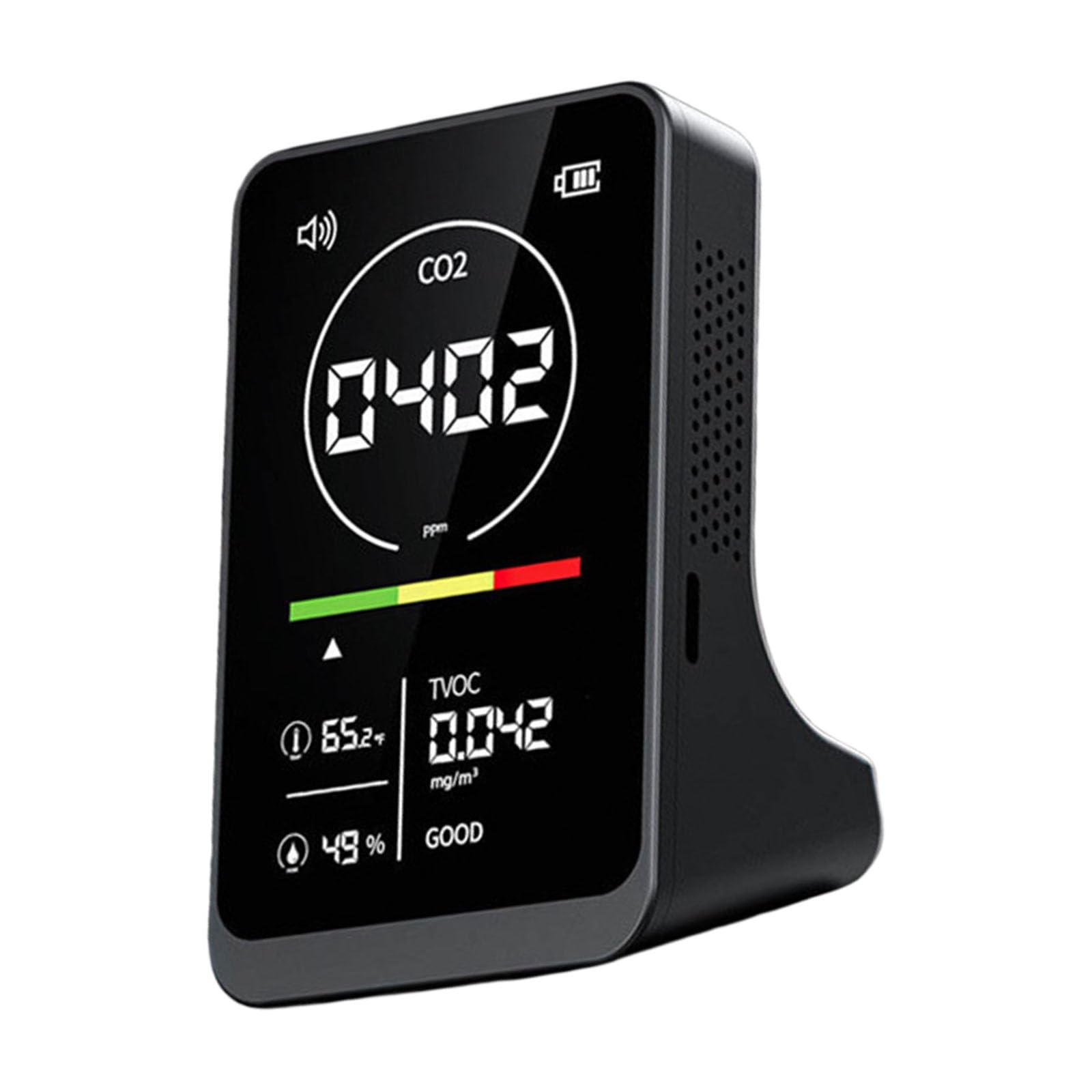 Tsophreniq Black High-Accuracy Indoor Air Detector Measuring Co2 Tvoc Temperature Humidity With Smart Alerts And Compact Design Air Device