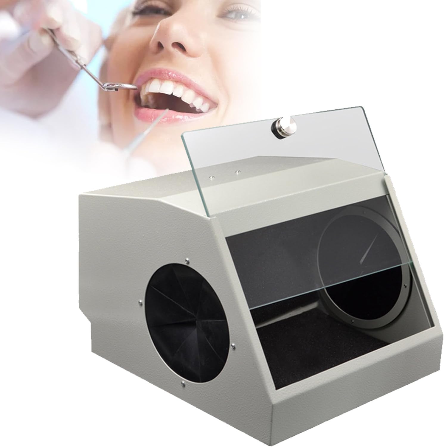 QiangDental Lab Dust Collect Box Sandblasting Protector with LED Light Dental Sand Blasting Dust-Proof Box,For Jewelry,Jade,Stone Carving