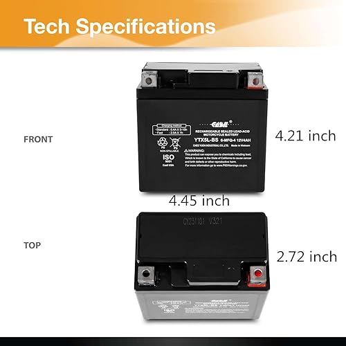 Miniatura 3 de Casil YTX5L-BS - Batería SLA Power Sport de 12 V 4 AH 80 CCA - Batería Casil