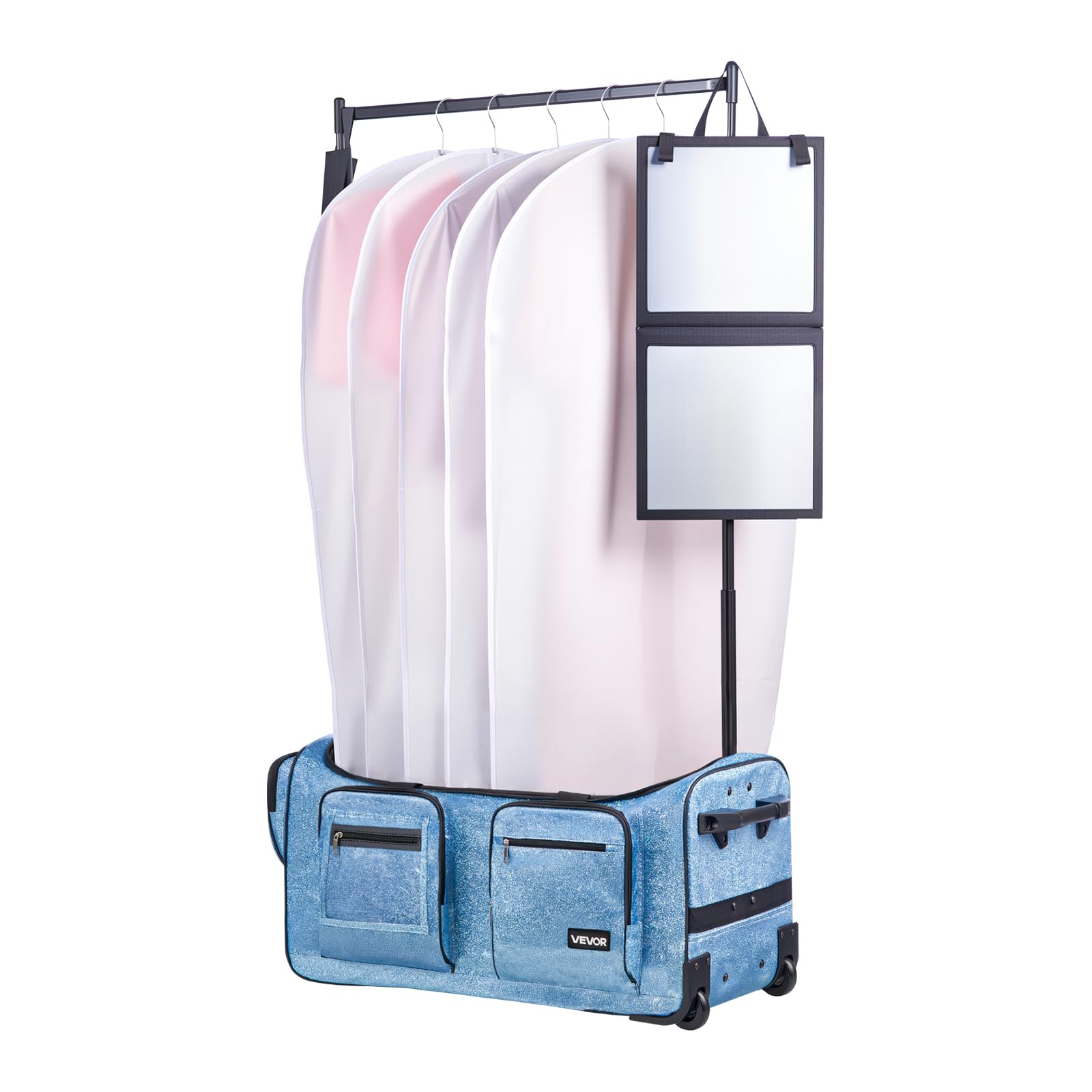 VEVOR Bolsa de Baile, con Perchero Ajustable en Altura, Bolsa de Lona con Ruedas de 74 cm, Puerto USB, Cortina de Privacidad, Ideal para Viajes y Competiciones, Azul Brillante, 730 x 430 x 380 mm