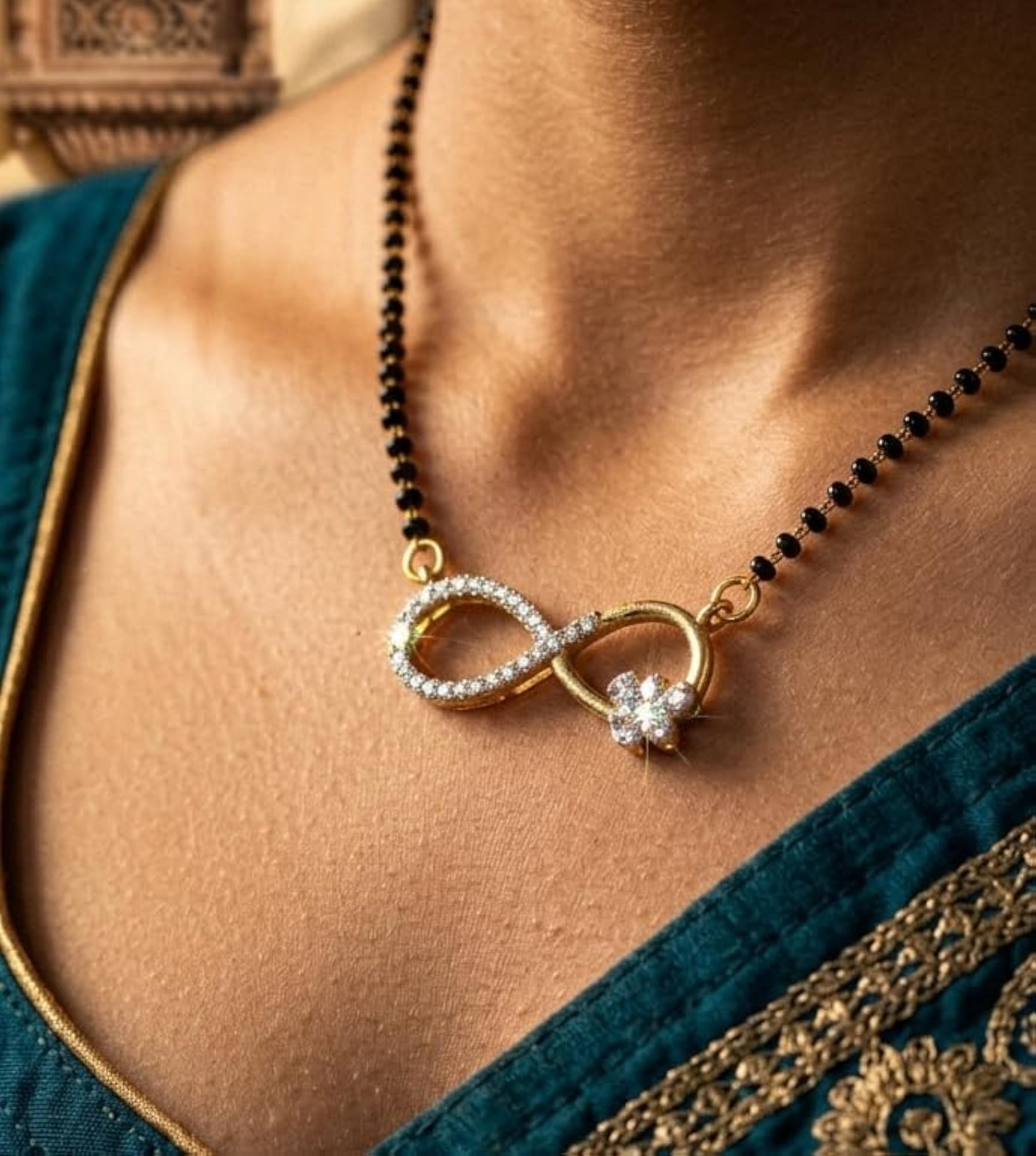 Women's Minimalist Infinity & Leaf Design Mangalsutra in Gold Tone