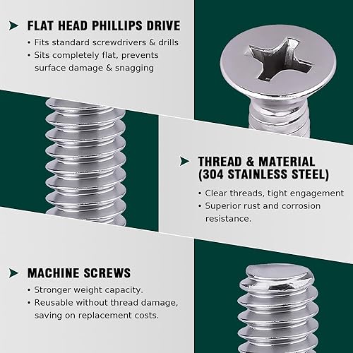 Miniatura 5 de Tornillos de máquina de cabeza avellanada plana de 14-20 x 34", Phillips Drive, acero inoxidable 304 18-8, rosca completa, rosca gruesa UNC, 25 PCS