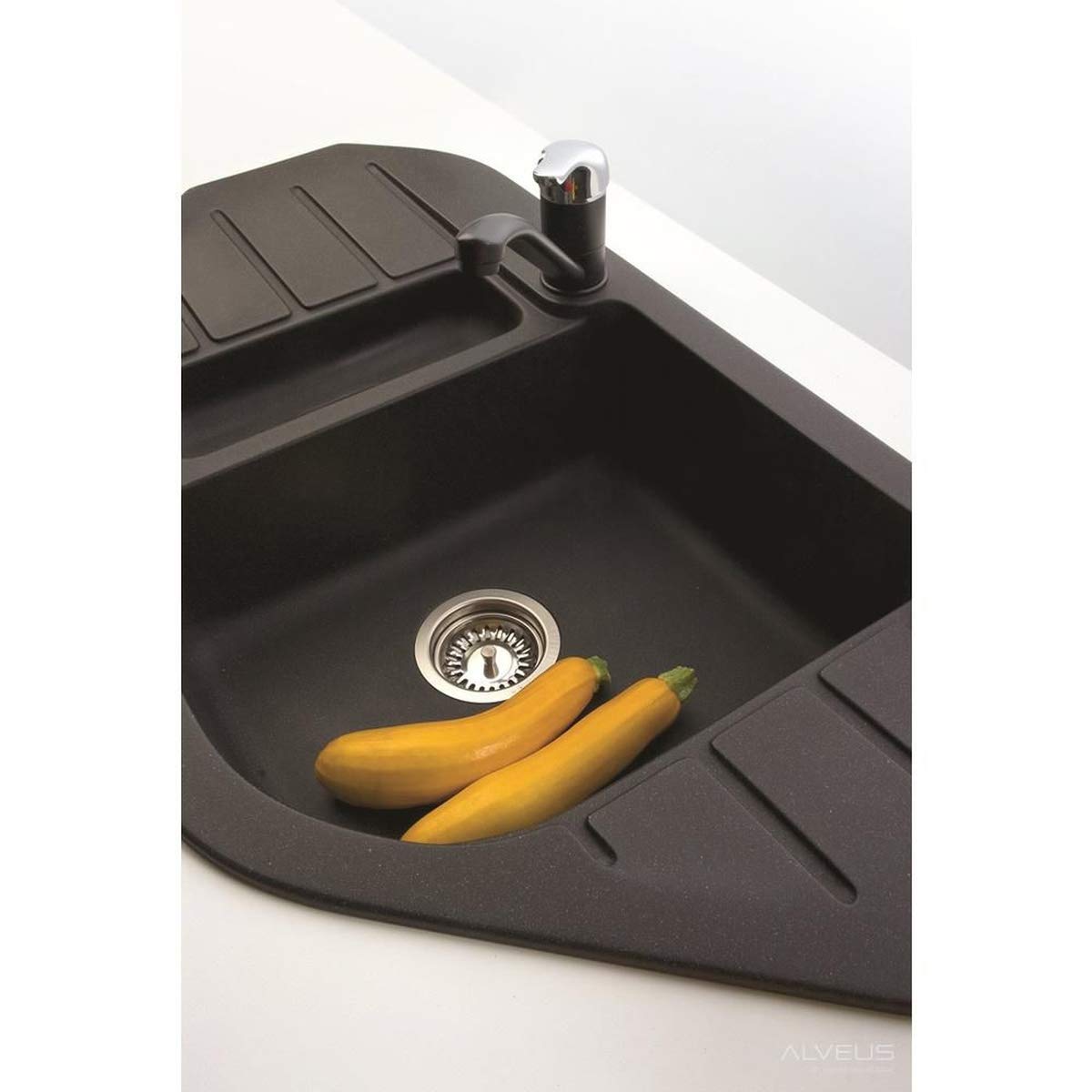 Spüle Spülbecken Granit 50x90 cm 1,5 Becken 1,5 Abtropffläche Küche Einbauspüle Küchenspüle gesprenkelt Eckspülbecken Restebecken+ Siphon + Drexexcenter Waschbecken