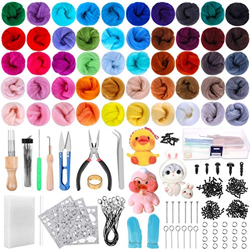 Needle Felting Kit, Shynek 460 Pack Needle Felting Supplies Kit Includes 50 Colors Wool Roving and Felt Needles Tools for Beginners