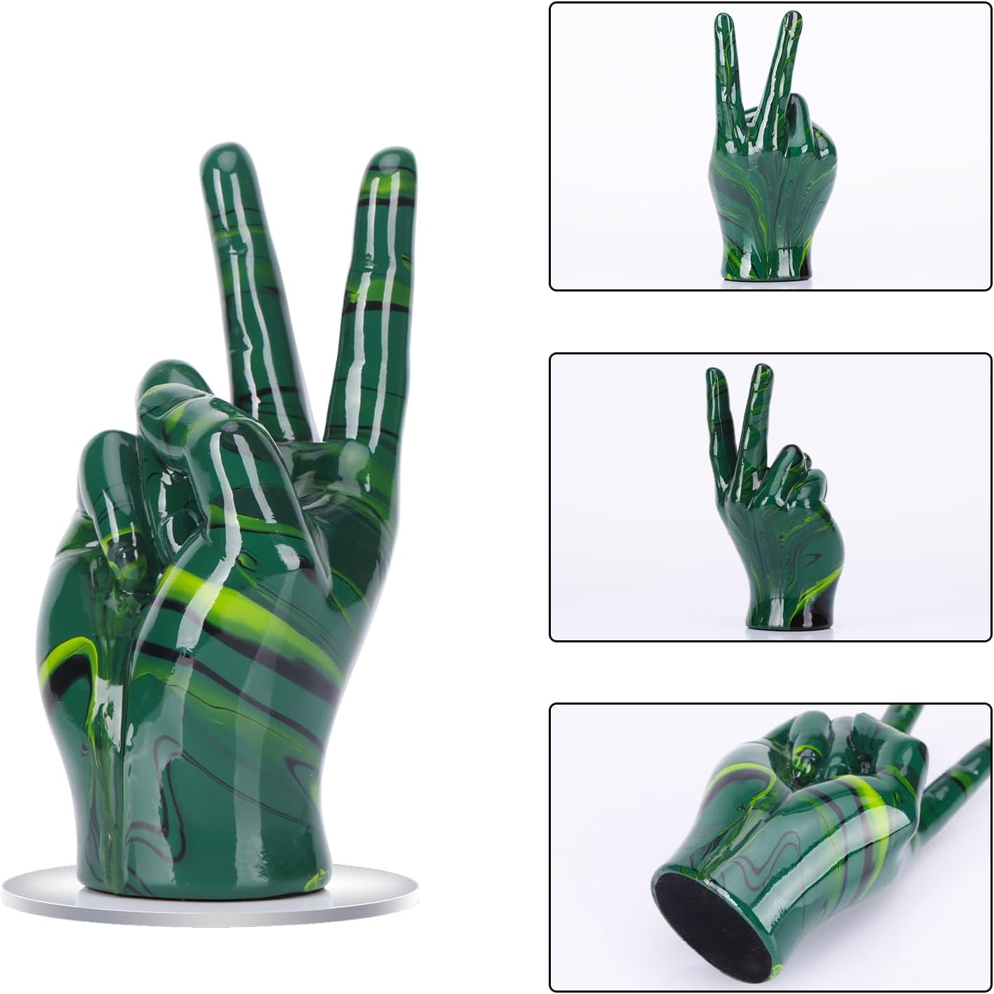 LCCCK Emerald Green Home Decor Peace Symbol Statue, Creative Hand Gesture Peace Sign Decor, Emerald Green Fingers Sculpture for Living Room Bedroom Coffee Table, Desktop, Bookshelf