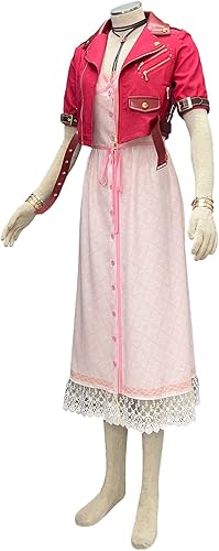 Miniatura 8 de ZNZXYCOS Disfraz de Halloween para adultos, película de anime, cosplay, Aerith Remake, color rosa, traje de mujer
