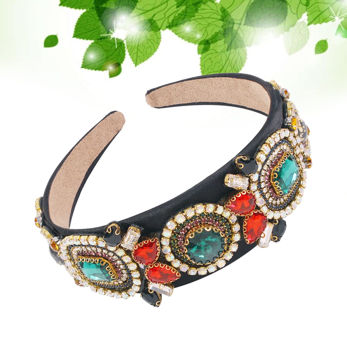 FRCOLOR 2piezas Diadema Ancha De Cristales De Vidrio Retro Para Mujeres Accesorio De Moda Elegante Para Fiestas y Compromisos Diseño Chic Color Verde