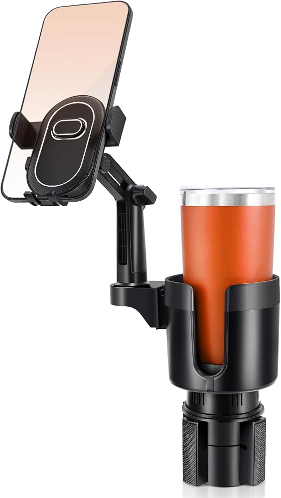 2 in 1 Universal Cup Holder Phones Mount for Car, Cup Holder Expander with Adjustable Base, 360° Roatation Cell Phone Holder with Long Arm Compatible with iPhone All Smartphones — 사진 1