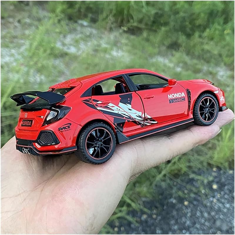 Image of PINQUE Kids New Car 1:32 Civic Type R Diecast Alloy Metal Pull Back Car with Openable Doors Music Sound and Light Vehicle Toy Car for Boys (Red)
