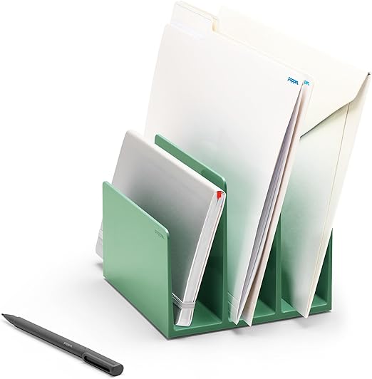 Poppin Fin File Sorter - 3-Compartment File Organizer, Sturdy and Durable Document Organizer, Sleek Design with Lacquer-like Finish, for Desk (Sage)