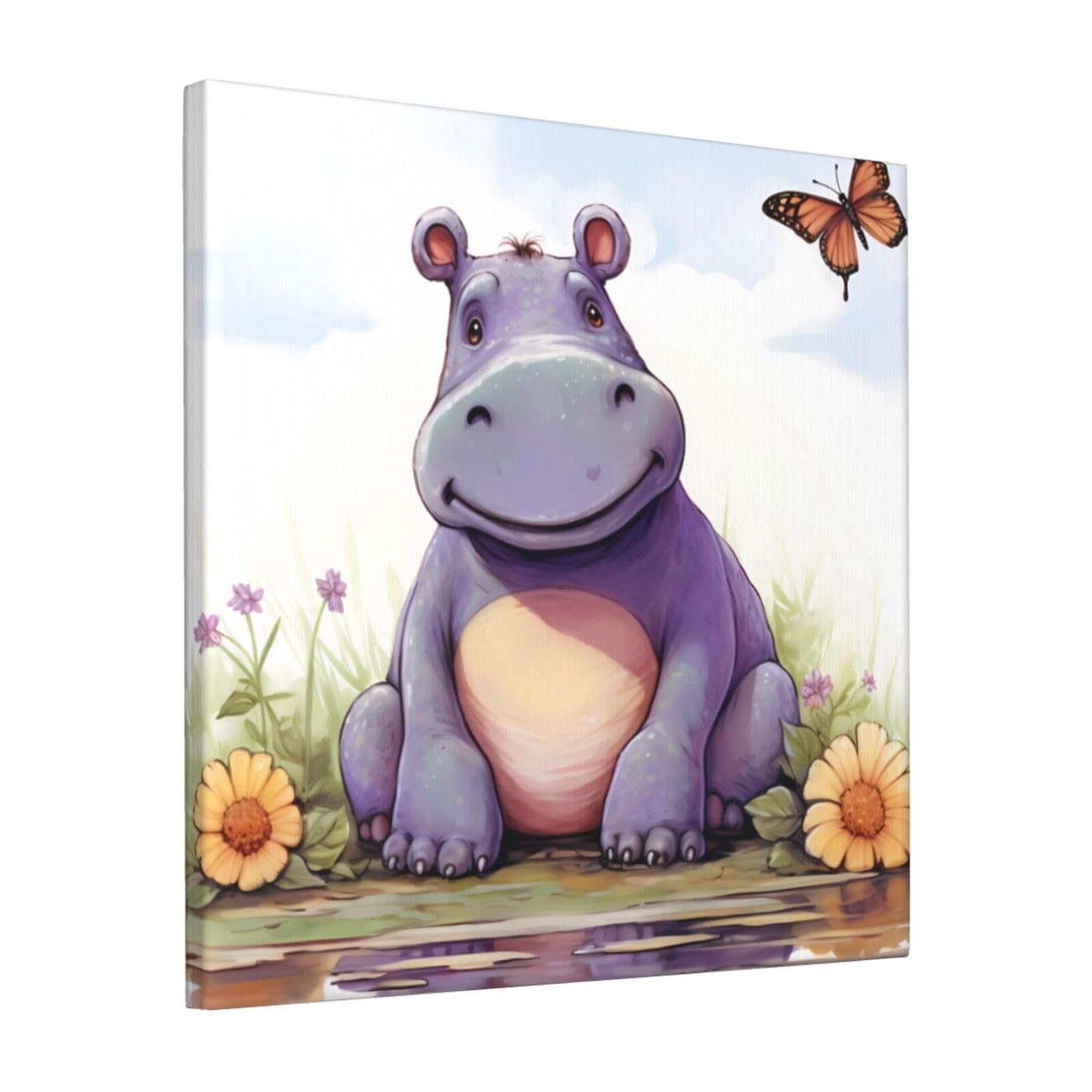 KLOPH Butterfly and hippo Canvas Wall Art for Living Room 12"x12" Modern Artwork Painting for Bathroom Hanging Canvas Prints Aesthetic Wallart for Bedroom Kitchen Office Wall Decor