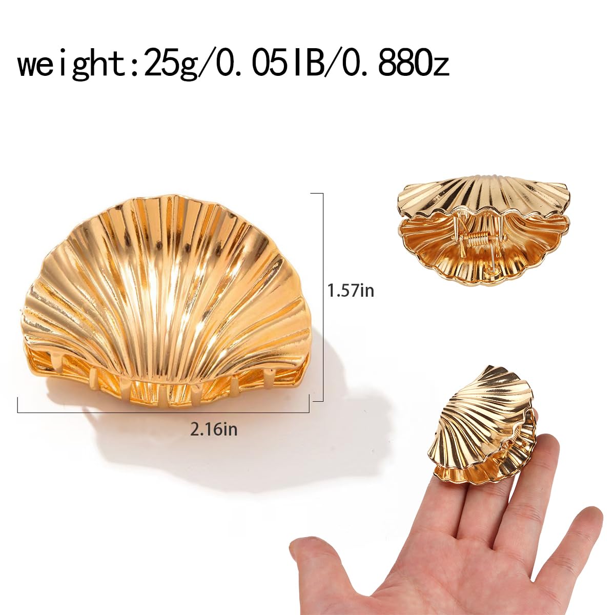 Gold Shell-Shaped Decorative hair clip Glossy Shell Metal Claw Clip | LELET NY main image 2