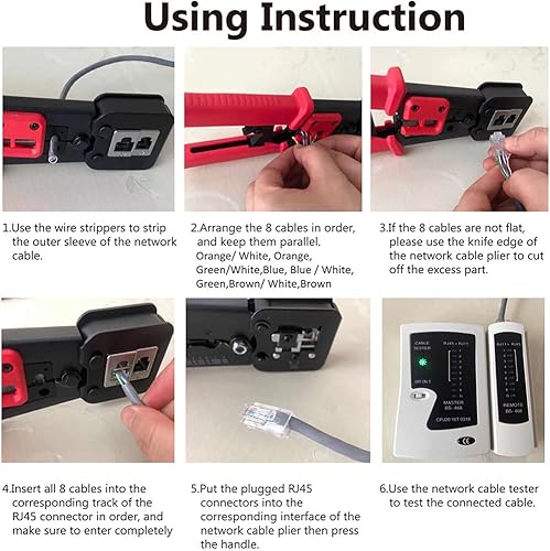 Miniatura 2 de LEATBUY - Kit de herramientas de crimpado RJ45 para RJ11RJ12CAT5CAT6, cortador profesional de conectores de cable, pelacables de red, juego de