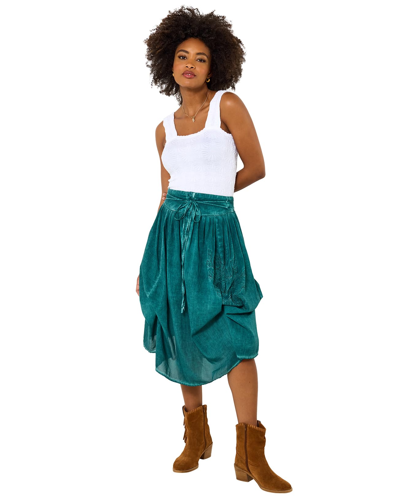 Joe Browns Women's Woven Embroidered Adjustable Skirt, Regular, Blue, UK 18
