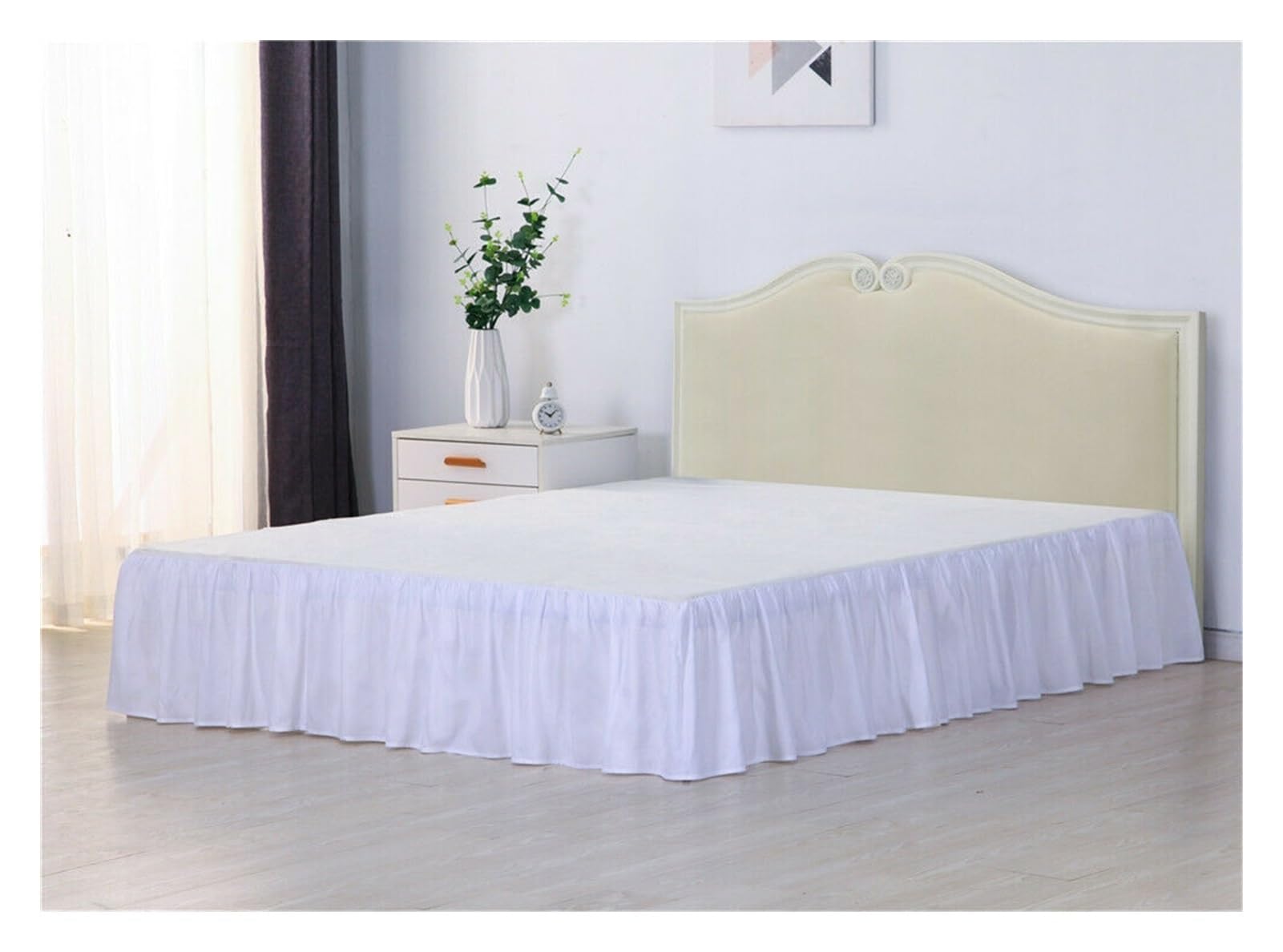 MKLHAVB Fitted Bed Valance Sheets Solid Color Bed Skirt With Surface Queen King Easy On/Easy Off Bed Skirt Valance Size 35cm Height For Twin/Full/Queen/King Base Bed Skirt Double(White,Twin)