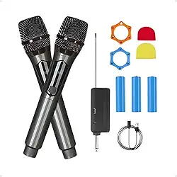 Microfone Dinâmico Duplo UHF Sem Fio, Profissional, Ideal para Festas, Eventos, Karaokê, Palestras e Aulas, Captação de Premium, Alcance Longo, Receptor Inclusos M87 (Preto)